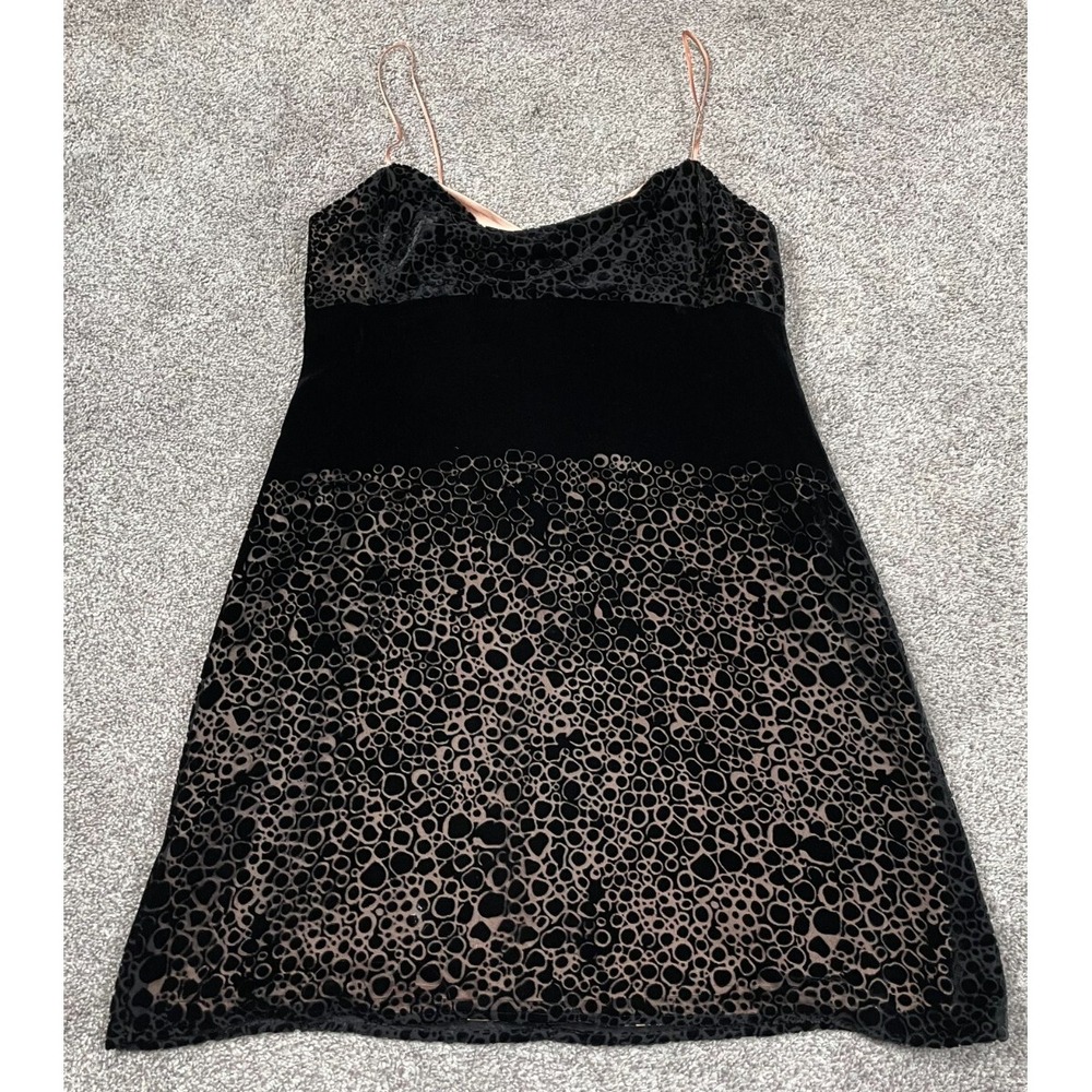 Vintage BCBG MAXAZRIA Dress Womens XS Black Velvet Burnout Whimsigoth Fairy Silk